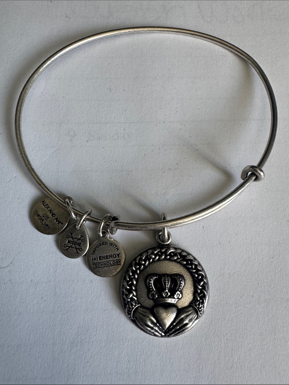 Alex and Ani Claddagh Charm Bangle Bracelet Rafaelian Silver Finish 2016